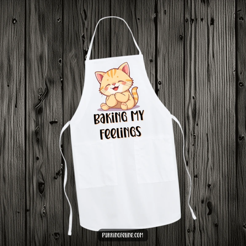 Funny Kneading Cat Cub Apron - a joyful kitten making biscuits on a practical apron, perfect for happy cooking.
