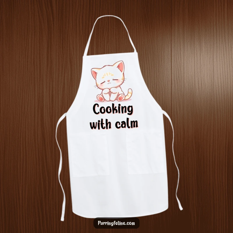 Funny Peaceful Cat Cub Apron - a serene kitten swaying gently on a practical apron, perfect for calm cooking.