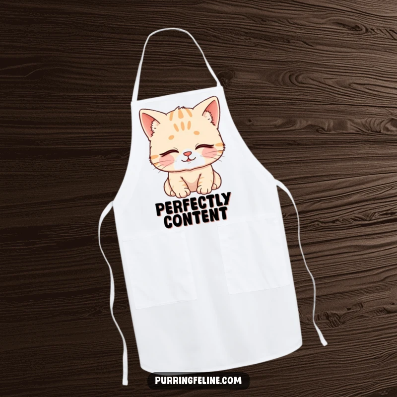 Funny Apron shows a content cat cub with closed eyes and a serene smile, adding humor and peace to kitchen tasks.