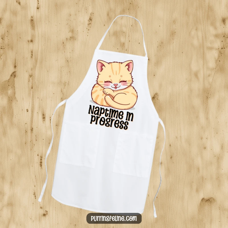 Funny Purring Cat Cub Apron - a serene kitten design on a practical apron, perfect for cozy kitchen moments.