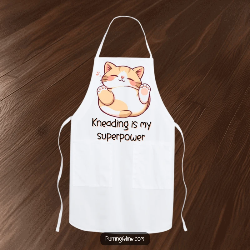 Funny Cat Kneading Apron featuring a relaxed cat on its back, paws gently kneading the air, bringing smiles to the kitchen.