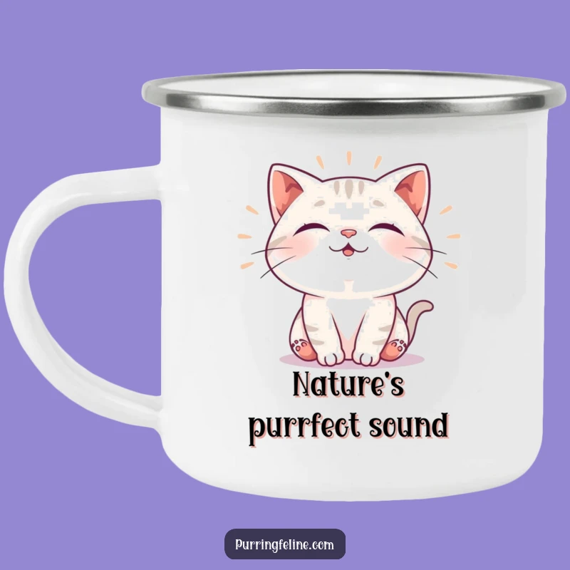 Funny Purring Cat Camping Mug: Outdoor Bliss with Happy Vibrations, Great Gift