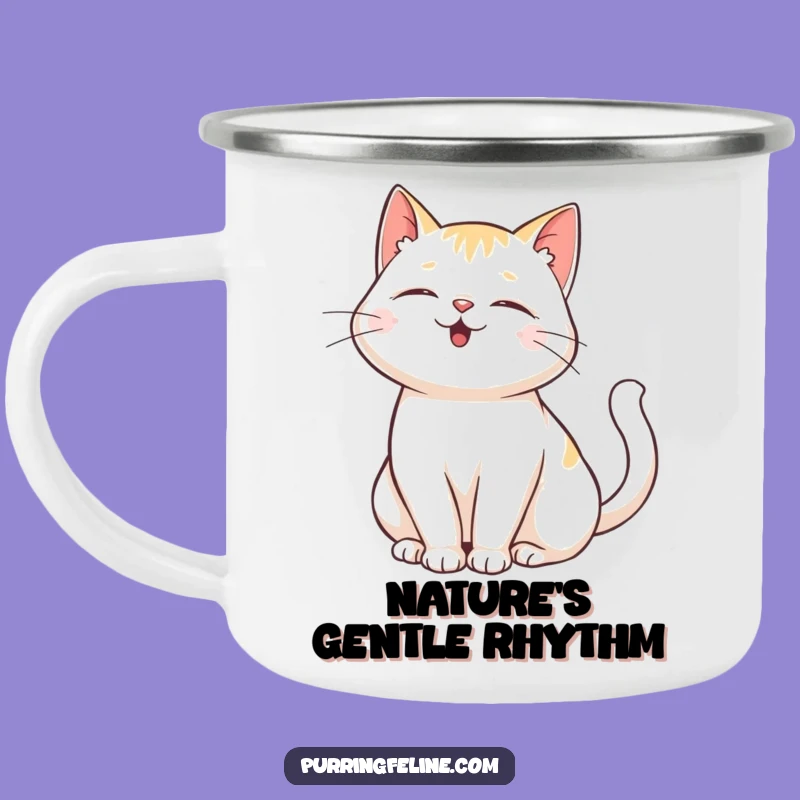 Funny Purring Cat Camping Mug: Outdoor Gift for Adventurers with Happy Tail Sways