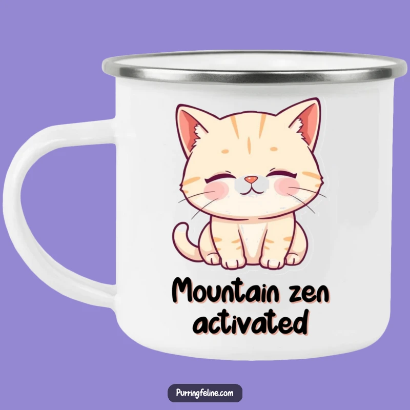 Funny Purring Cat Camping Mug - Serene Outdoors Companion, Hilarious Gift