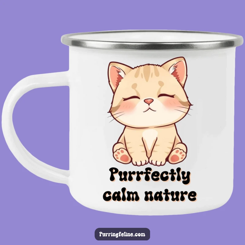 Funny Contented Cat Cub Murmuring Camping Mug - Outdoor Humor & Durability