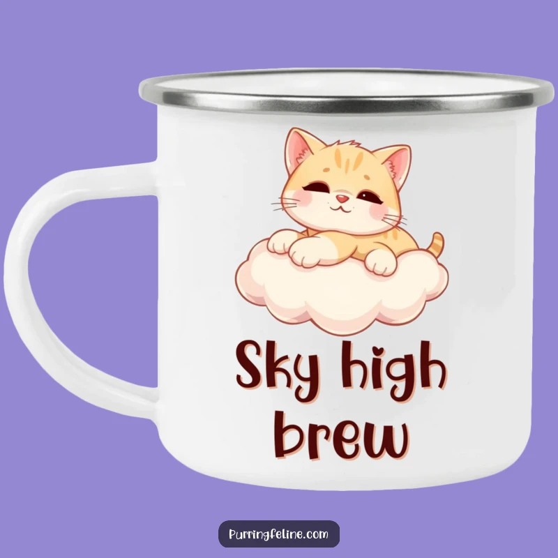 Funny Camping Mug: Relaxed Cat Cub on Cloud - Sip Your Dreams!