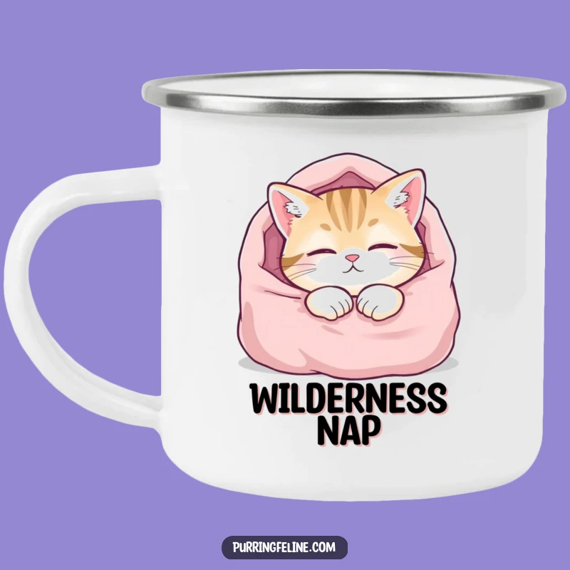 Funny Enamel Camping Mug: Content Cat Nap Time Design, Outdoorsy Gift