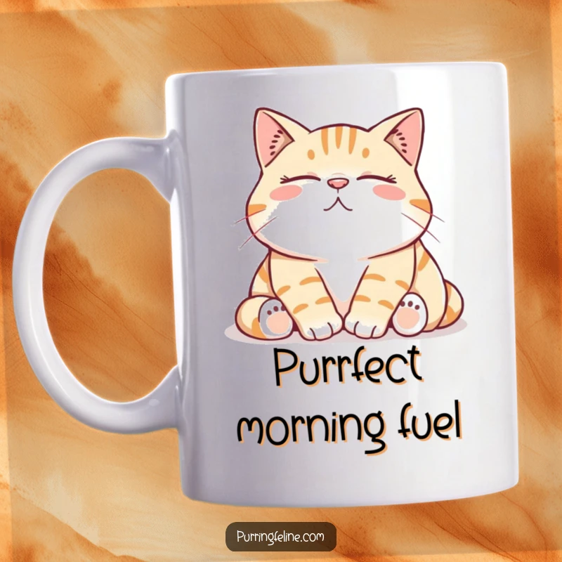 Funny Mug featuring a comfortable cat with a low, contented purr rumble, looking incredibly relaxed and cozy.
