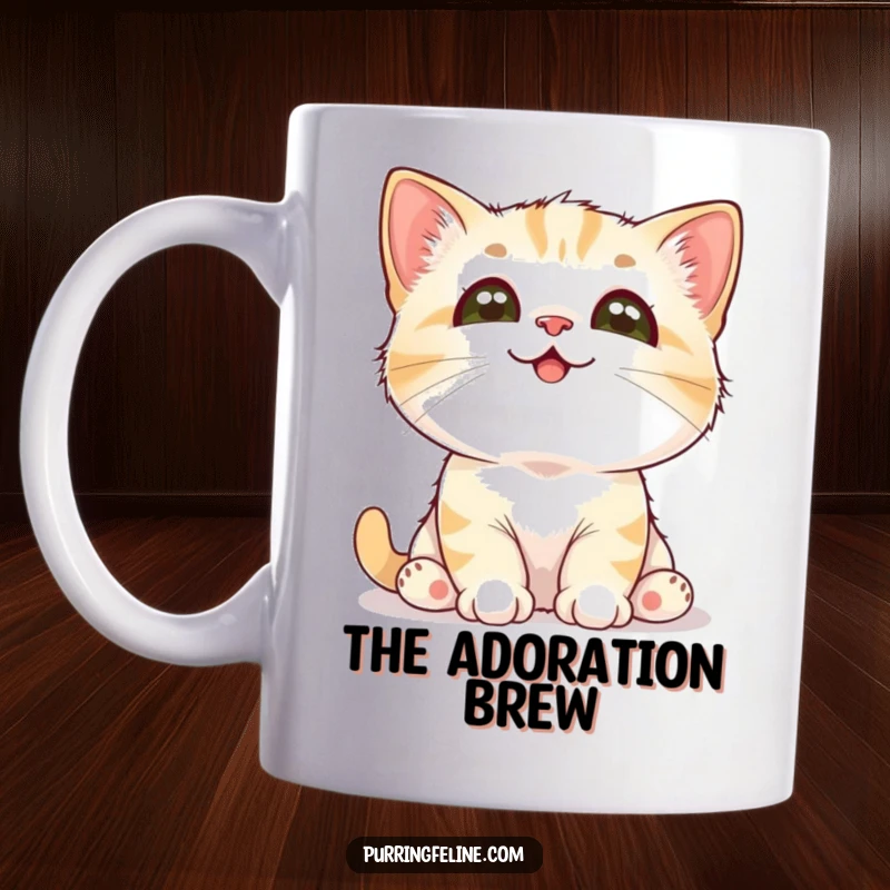 Funny Cat Mug: A cute cat cub looks up with wide, adoring eyes, radiating pure love and innocent charm.