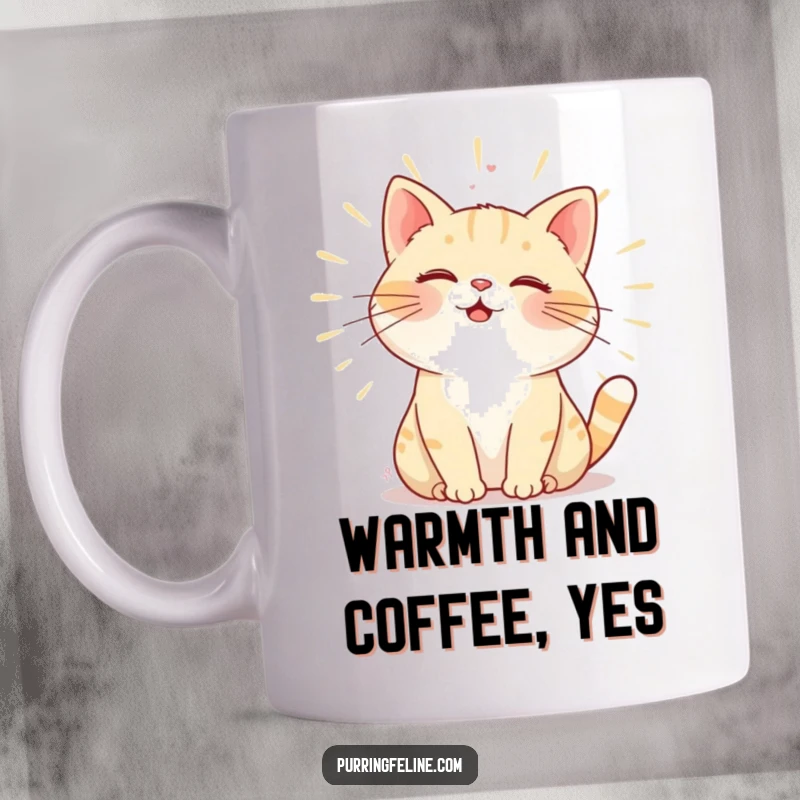 Funny Mug: A purring cat radiating warmth through its gentle hum, symbolizing comfort and loving energy.