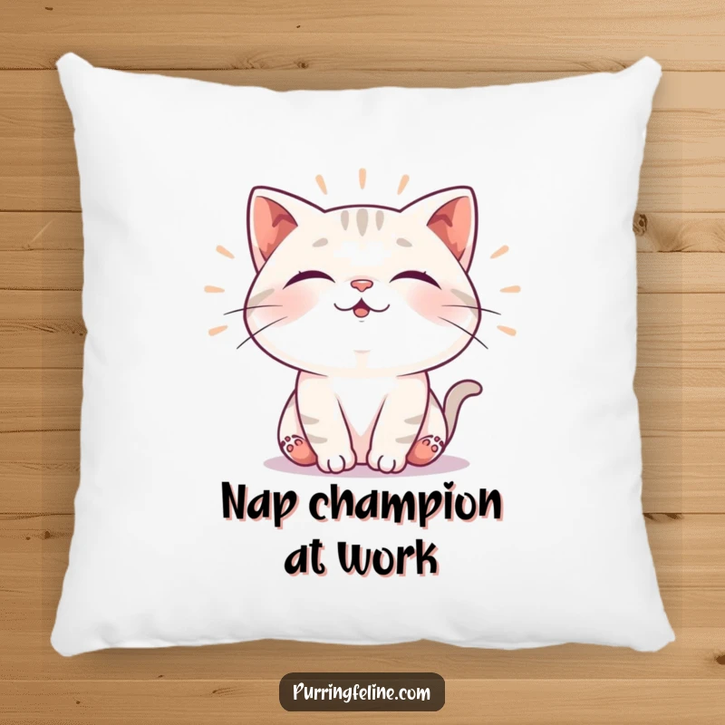 Funny pillow featuring a cat emitting soft, rhythmic vibrations of contentment, offering cozy comfort and a peaceful, humorous touch, a lovely gift.