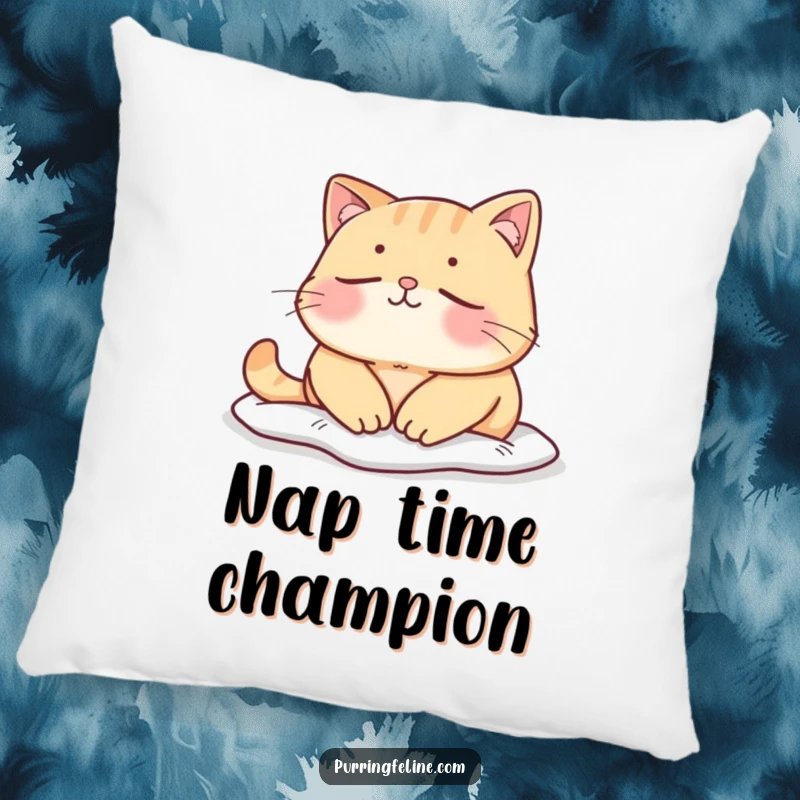 Funny mellow cat pillow, a cat basking peacefully in a quiet moment, embodying cozy serenity and comfort.