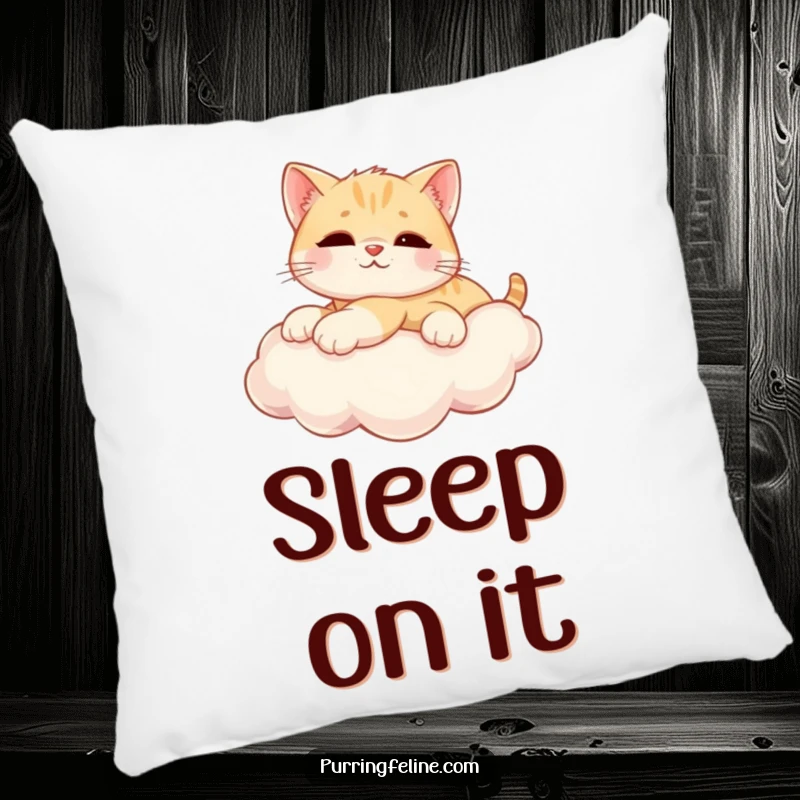 Funny Pillow with a relaxed cat cub stretched on a sunny cloud, offering comfort and a humorous, dreamy design.