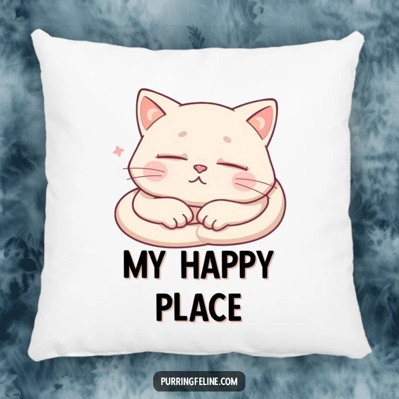 Funny Pillow showcasing a soundly sleeping cat, with subtle visual cues of soft purring for humorous effect.
