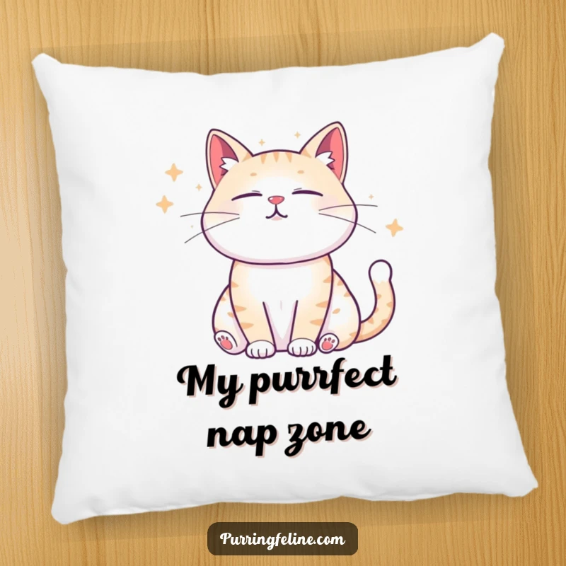 Funny Pillow with a calm cat sending out gentle, humorous sound waves for ultimate relaxation.