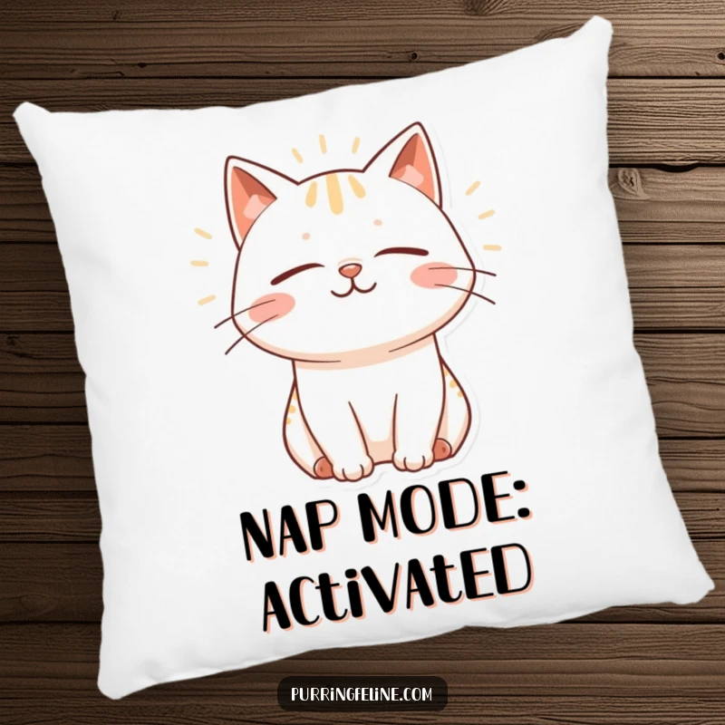 Funny Pillow showcasing a blissfully happy cat with closed eyes, emitting gentle purring vibrations, offering cozy comfort and joy.