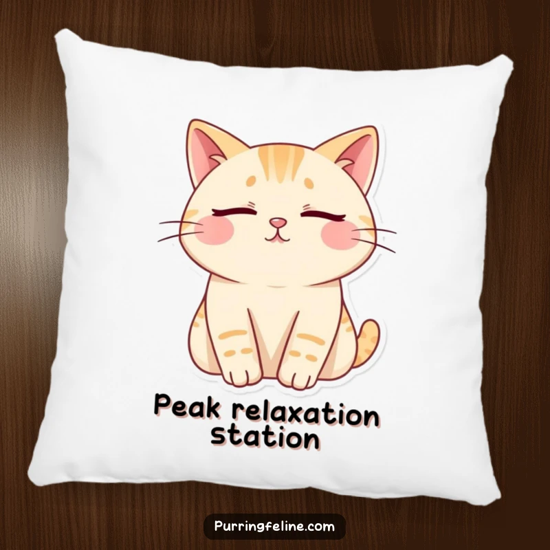 Funny cat pillow, cat with closed eyes, radiating contentment, soft and humorous home decor, ideal funny gift.