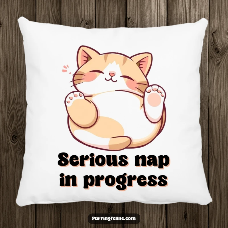 Funny Cat Kneading Pillow showing a cat lying on its back, paws making biscuits in the air, embodying peaceful happiness.