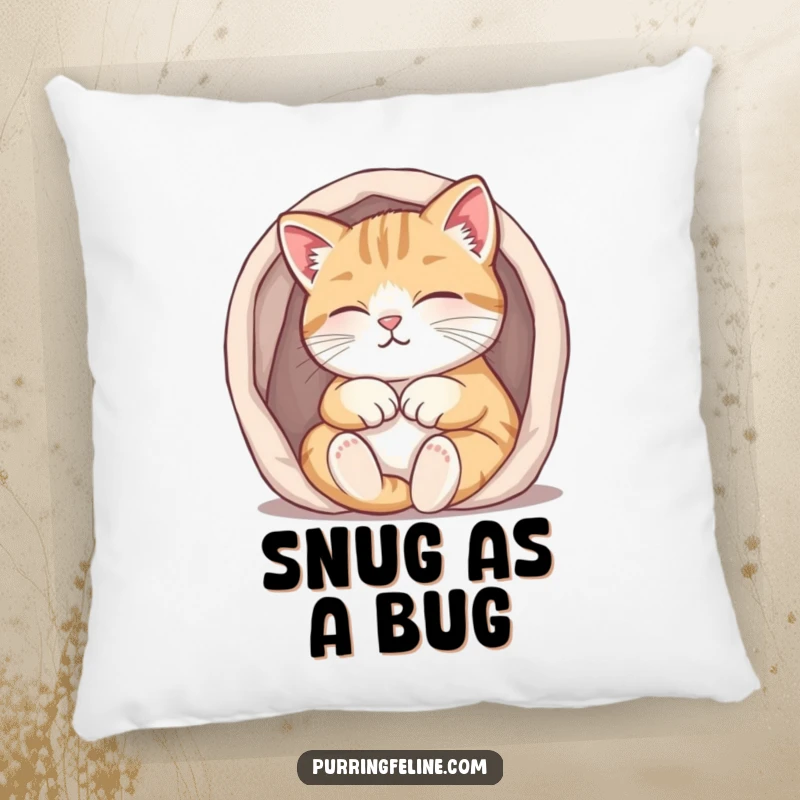 Funny purring cat pillow, a cat contentedly purring while tucked into a small, warm space, embodying cozy security and comfort.