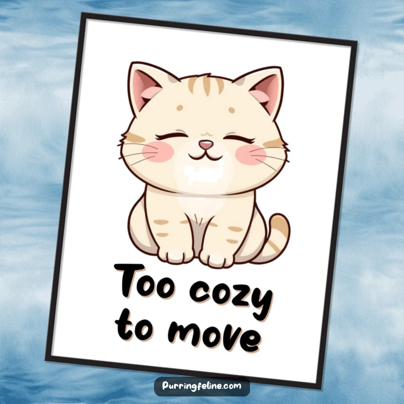 Funny Cat Digital Art Print: A tranquil cat emitting a soft, happy rumble. Artistic and humorous feline depiction.