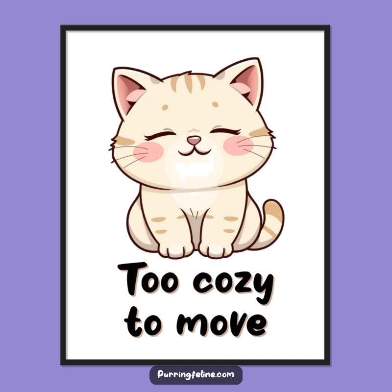 Funny Cat Digital Art: Tranquil Purring Feline, A Humorous Print For Your Wall