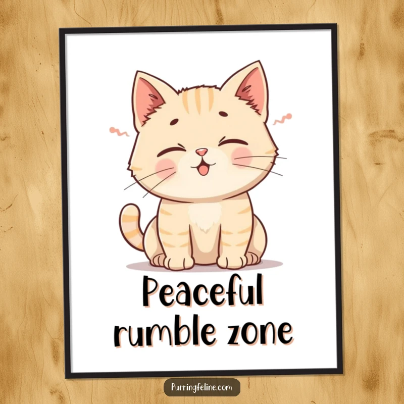 Funny Cat Digital Art Print: A stunning artwork of a cat emitting a gentle rumble, ears perked, embodying pure relaxation.