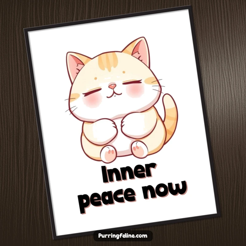 Funny Cat Digital Art Print of a relaxed cat purring deeply, conveying pure contentment and a humorous, heartwarming visual for digital display.