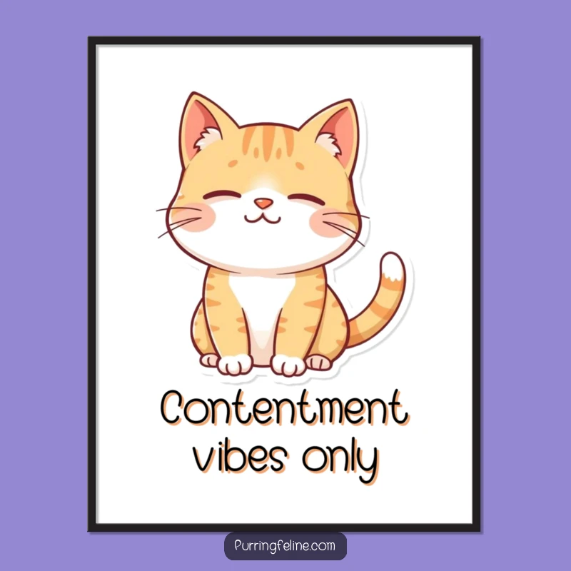 Funny Contented Cat Digital Art: Gentle Smile, Printable Calm Decor
