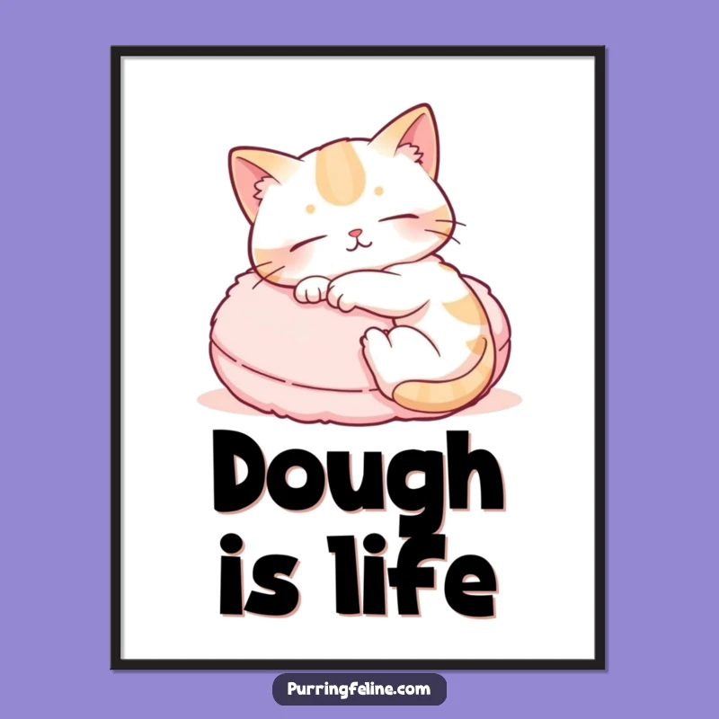 Funny Digital Art: Cat Kneading Cushion Scene, Whimsical Decor Gift