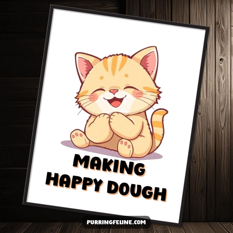 Funny Kneading Cat Cub Digital Art Print - a blissful kitten busy making biscuits, ready to download for happy decor.