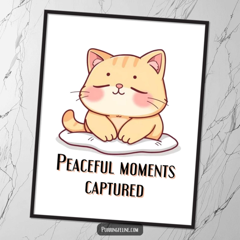 Funny mellow cat digital art print, a cat enjoying a peaceful, quiet moment, embodying serenity, ready to frame.