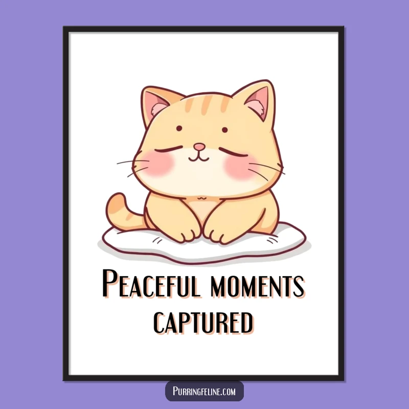 Funny Mellow Cat Digital Art: Peaceful Moment, Printable Calm Decor
