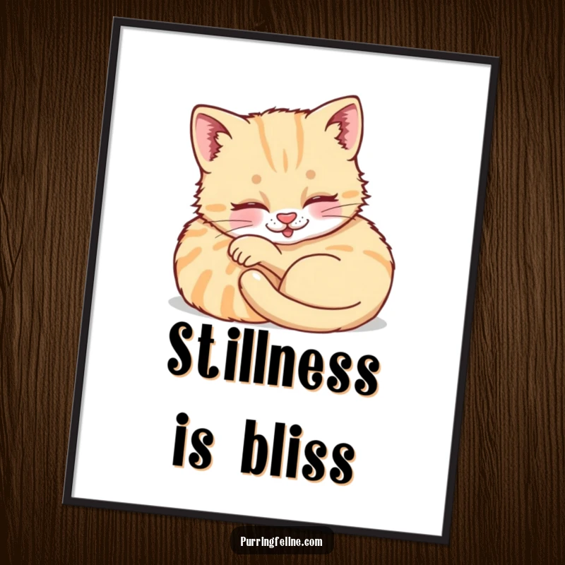 Funny Purring Cat Cub Digital Art Print - a serene kitten ready to download, bringing cozy, humorous vibes to any screen.