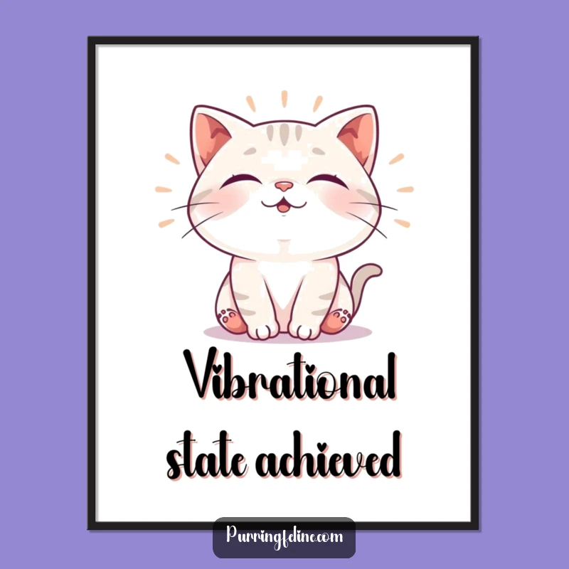 Funny Purring Cat Digital Art: Content Feline Vibrations Printable, Ideal Gift