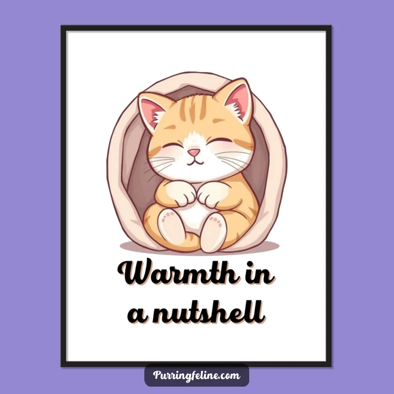 Funny Purring Cat Digital Art: Cozy Space, Printable Warm Decor