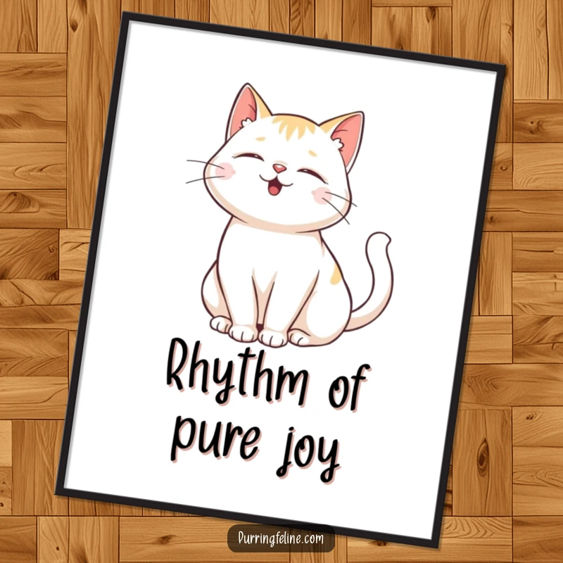 Funny Purring Cat Digital Art Print: Artwork of a purring cat whose tail is gently swaying in contentment.