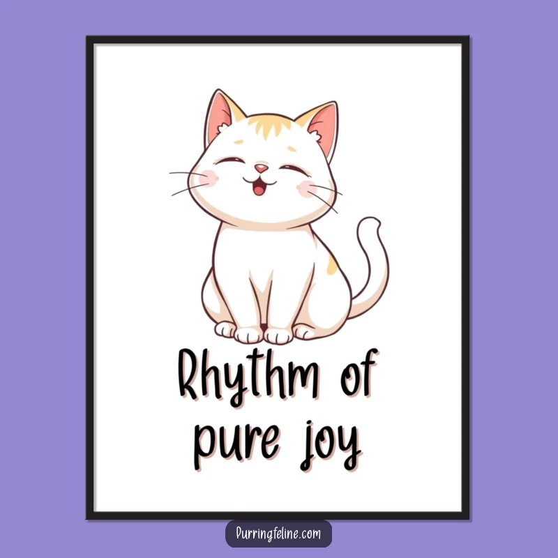 Funny Purring Cat Digital Print: Wall Art Gift for Cat Lovers Enjoying Happy Tail Sways