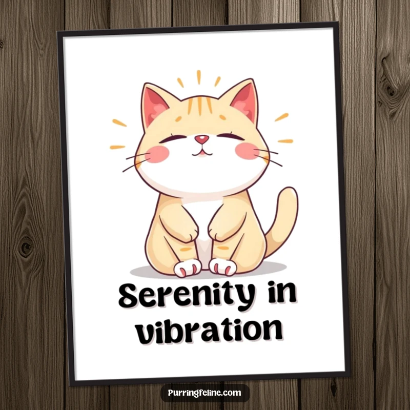 Funny digital art print of a relaxed cat vibrating with a peaceful, steady hum, bringing humorous serenity and calm, a downloadable gift.