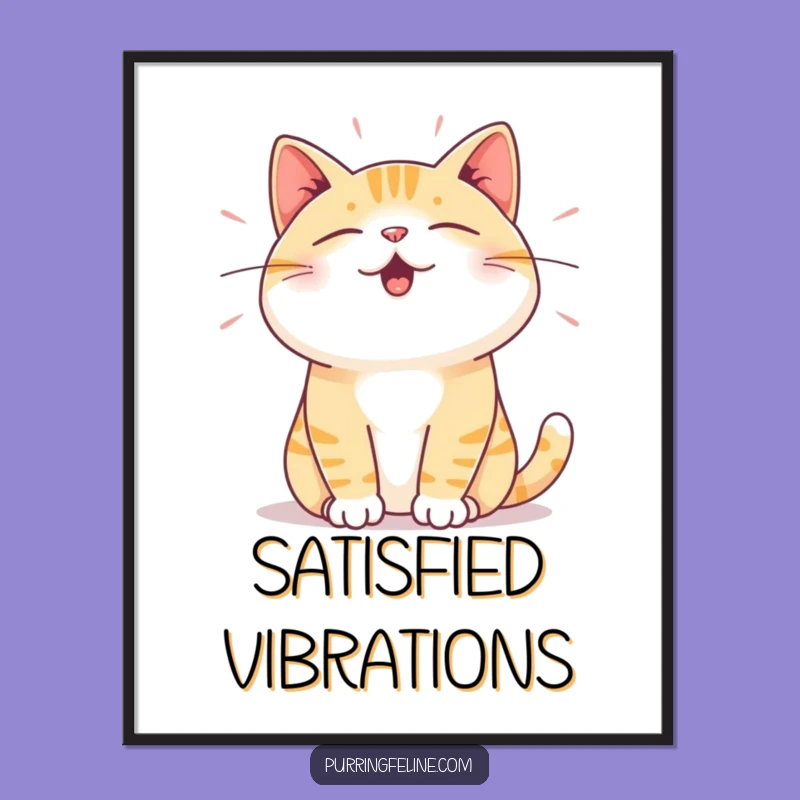 Funny Satisfied Cat Digital Art - Vibration Wall Art, Instant Download Gift