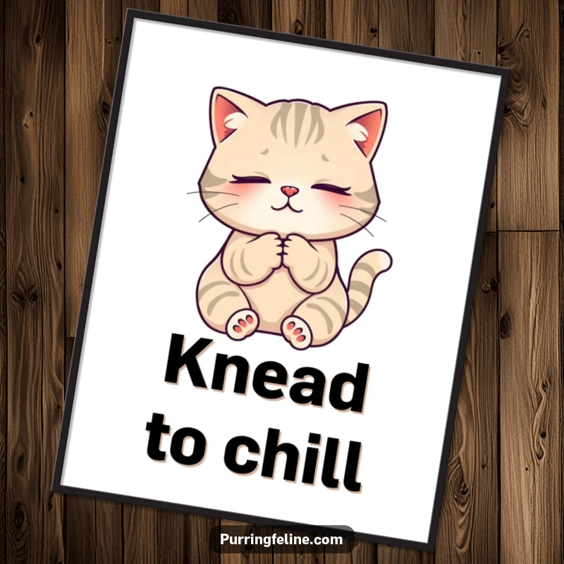 Funny Digital Art Print: A serene cat kneading its paws, radiating peacefulness and cozy vibes for instant wall decor.