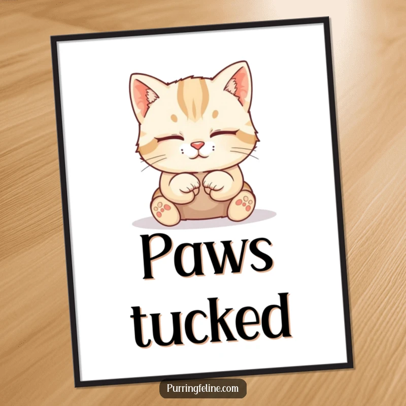 Funny Cat Digital Art: A calm cat cub sits with paws tucked neatly, a serene digital illustration perfect for printing and framing.