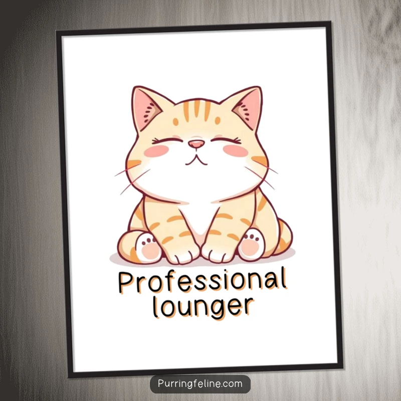 Funny Digital Art Print of a relaxed cat with a low, contented rumble, conveying warmth and humorous tranquility.