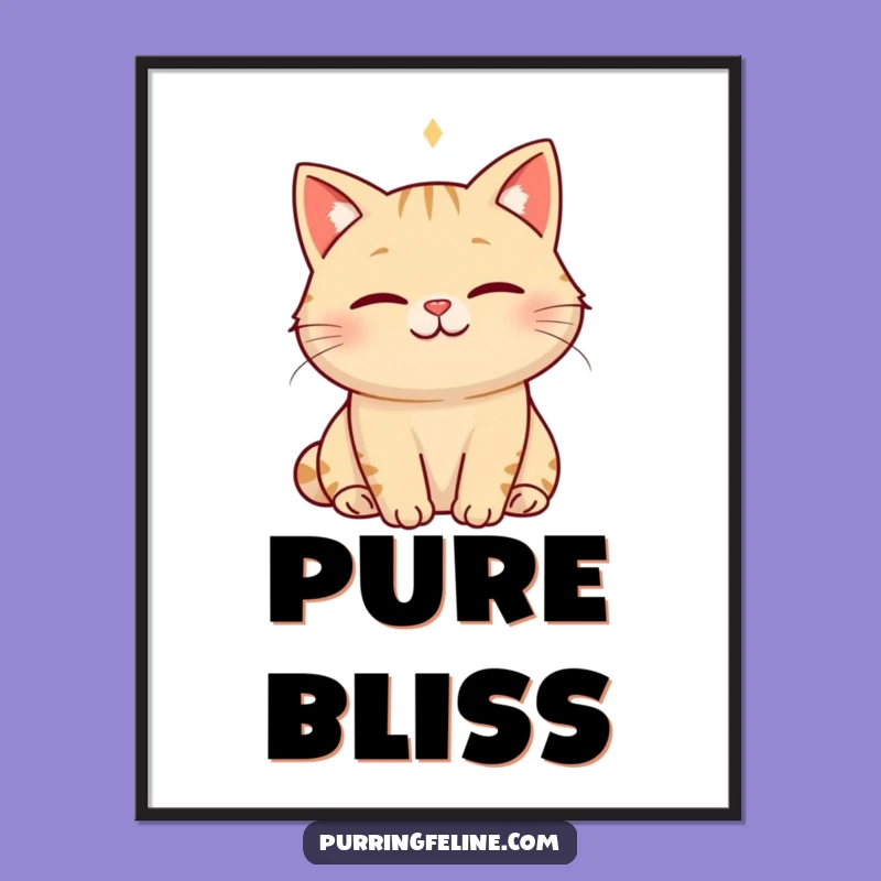 Funny Serene Cat Digital Art: Happiness Hum Decor - A Calming Gift Print
