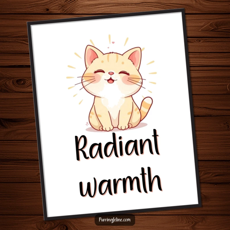 Funny Digital Art Print: A purring cat radiating warmth through its gentle hum, symbolizing calm and loving energy.