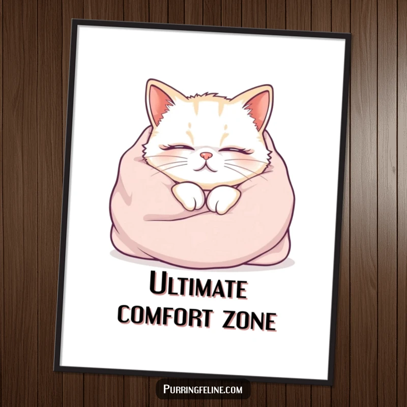 Funny cat digital art print, cozy cat purring audibly, humorous and cozy artwork, perfect funny gift.