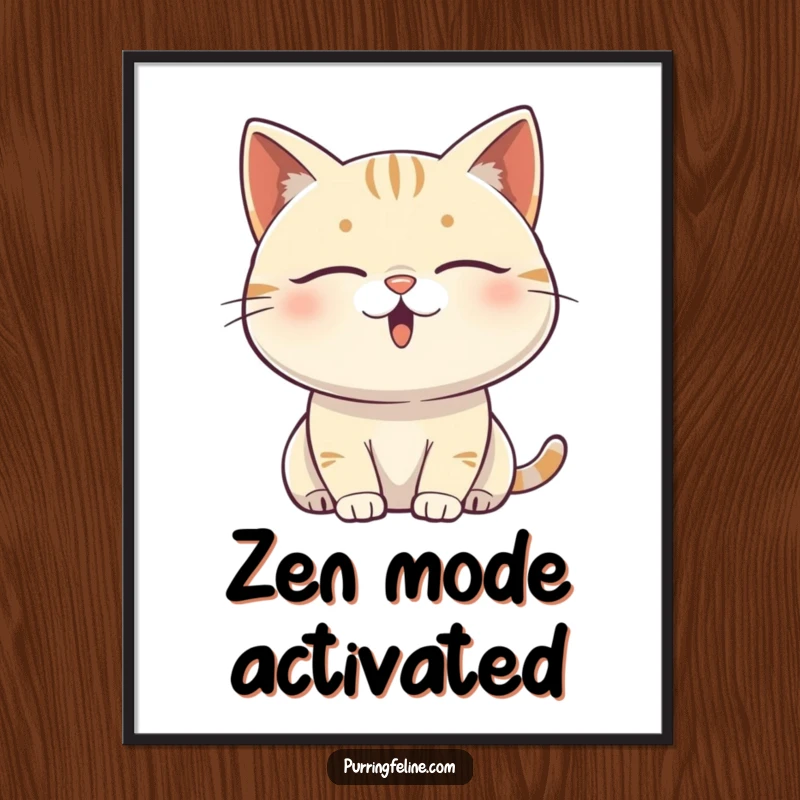 Funny content cat digital art print of a serene cat vibrating with subtle, peaceful energy, perfect for calm walls.