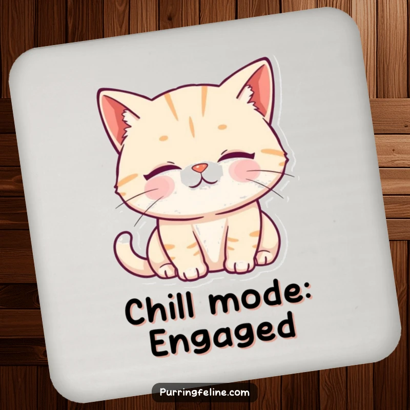 Funny Drink Coaster featuring a purring cat with a serene expression and soft, gentle eyes.