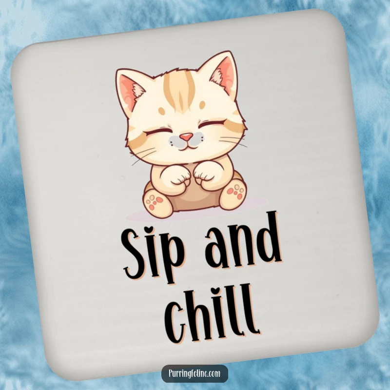 Funny Cat Coaster: A calm cat cub sits with paws tucked neatly, a serene and protective addition to any table surface.