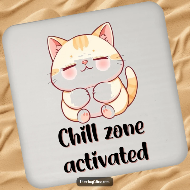 Funny Cat Coasters featuring a relaxed cat purring deeply to show pure contentment, a humorous and practical addition to any table.