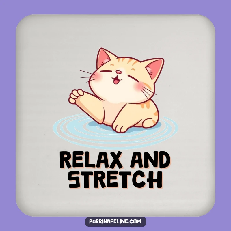 Funny Contented Cat Coaster - Purrfect Protection - Great Funny Gift!